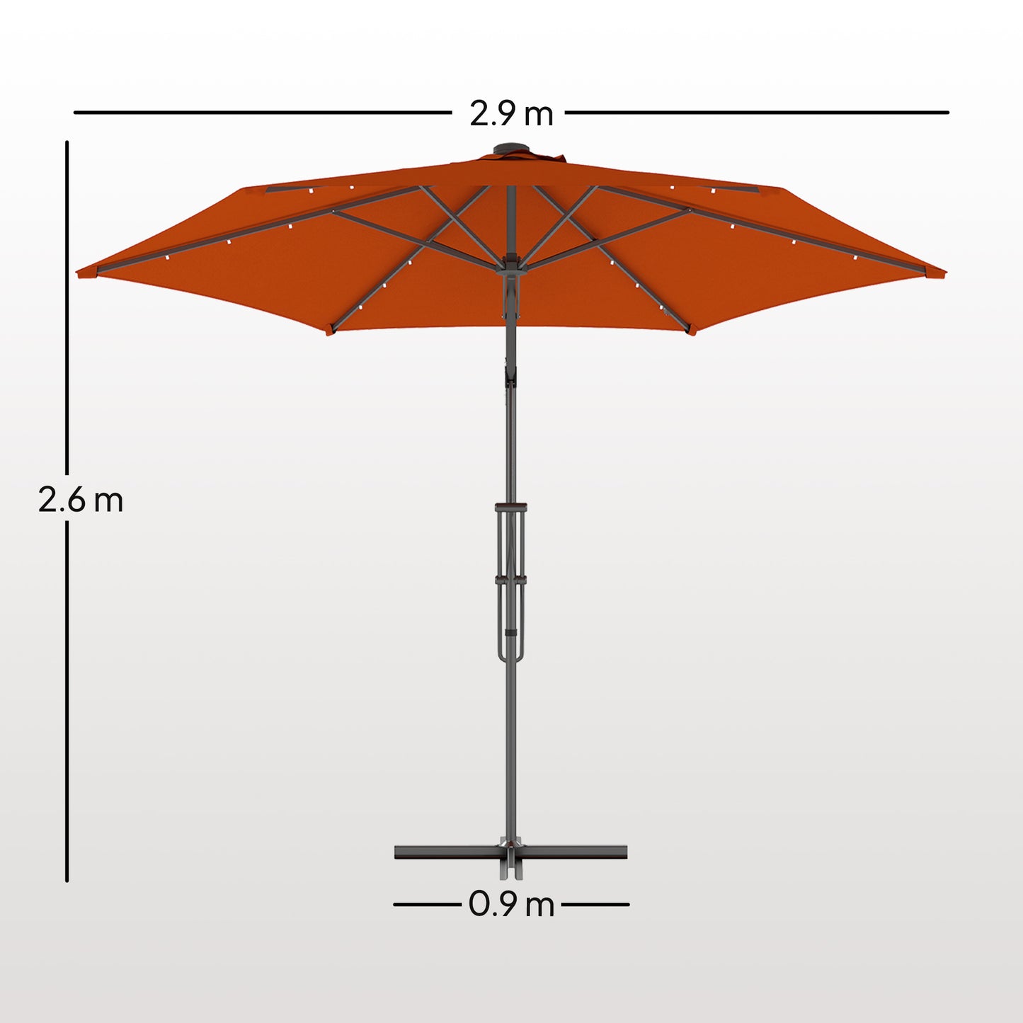 Outsunny 3(m) Solarny LED Cantilever Parasol - Pomarańczowy