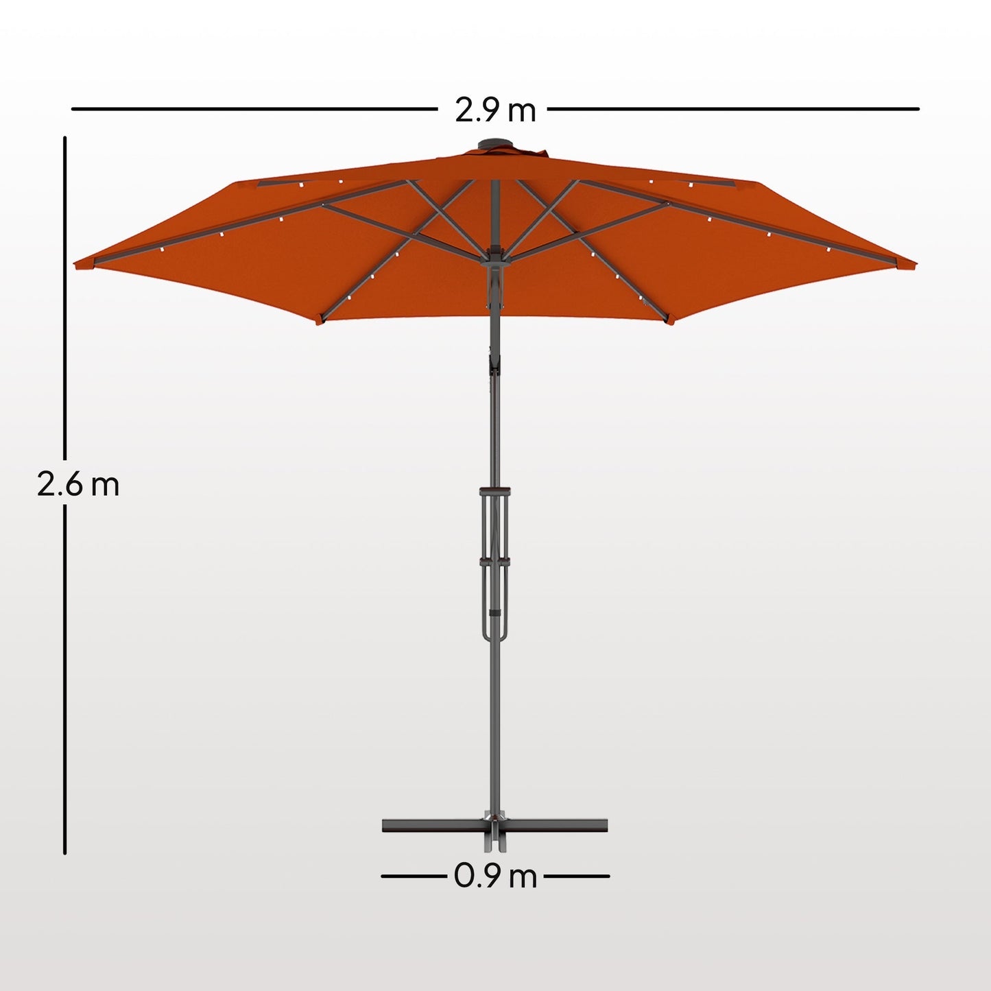 Outsunny 3(m) Solar LED Cantilever Parasol - Orange
