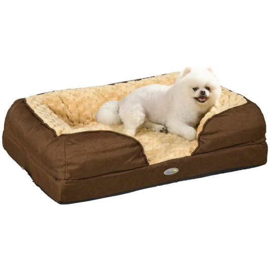 PawHut Calming Dog Bed Pet Mattress w/ Removable Cover, Anti-Slip Bottom, for Small Dogs, 70L x 50W x 18Hcm - Brown