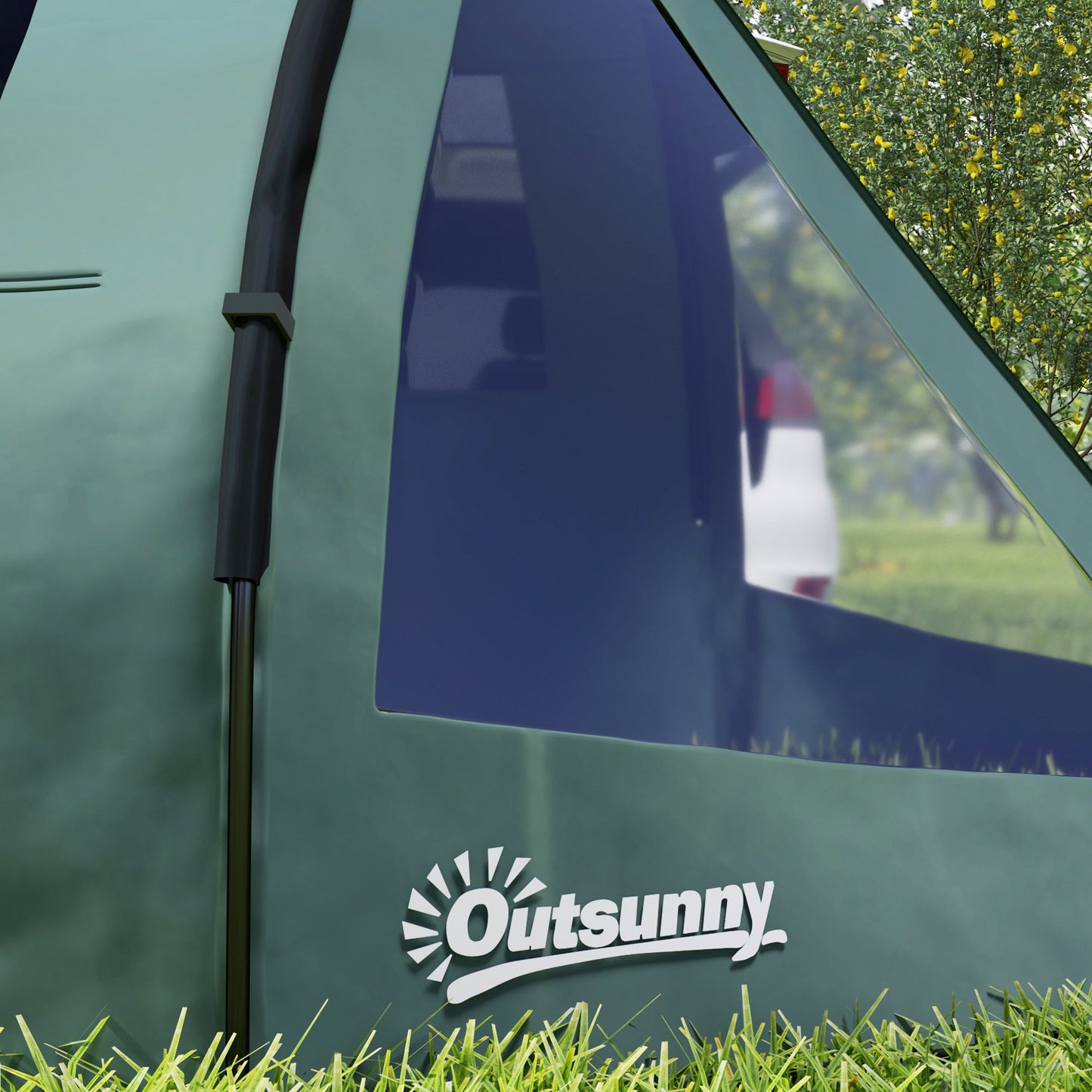 Outsunny Two Room Tunnel Tent Camping Tent for 3-4 Man with Windows, Covers, Carry Bag, for Fishing, Hiking, Sports, Green