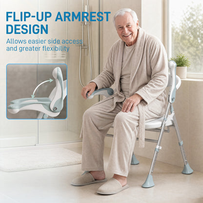 HOMCOM Foldable Shower Chair with Flip-Up Armrests, Shower Stool with Adjustable Height, Tool-Free Assembly, 136 kg