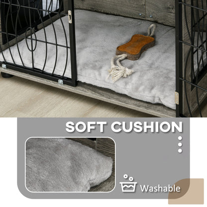 PawHut 29.5" Indoor Dog Crate Furniture End Table w/ Plush Washable Cushion, Lockable Door, for Medium Size Dogs