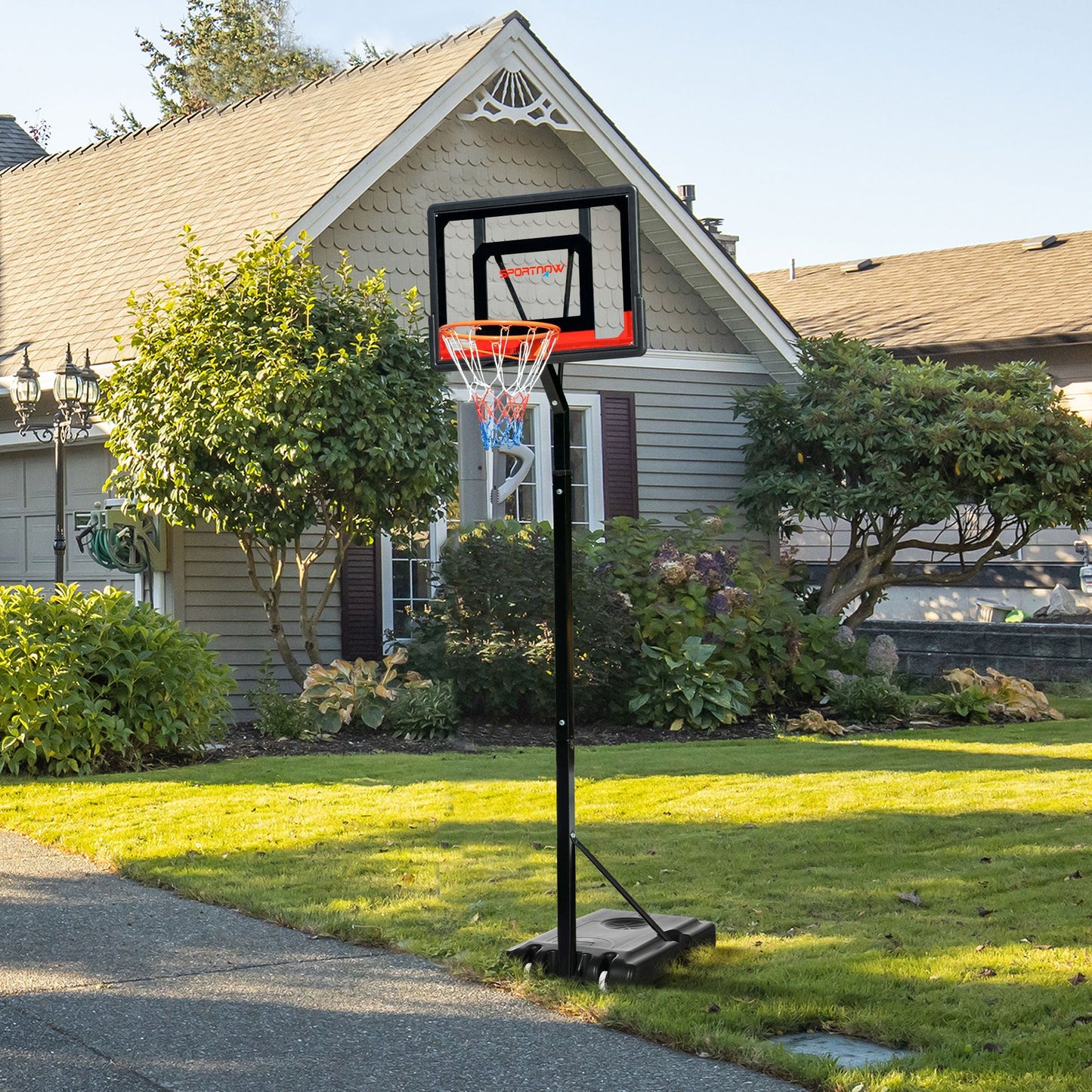 SPORTNOW 2.1-2.6m Adjustable Basketball Hoop and Basketball Stand w/ Backboard and Weighted Base, Portable on Wheels, Black