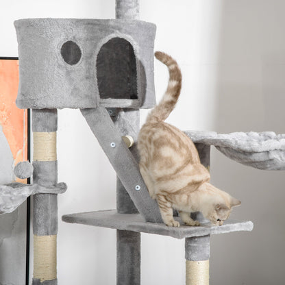 PawHut Floor to Ceiling Cat Tree for Indoor Cats, 240-260cm, Adjustable Height - Light Grey