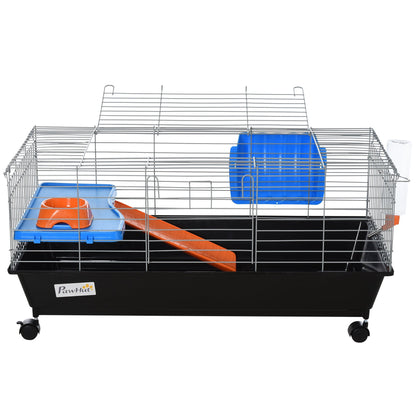 PawHut Steel Small 2-Tier Small Guinea Pigs Hutches w/ Accessories Blue/Orange