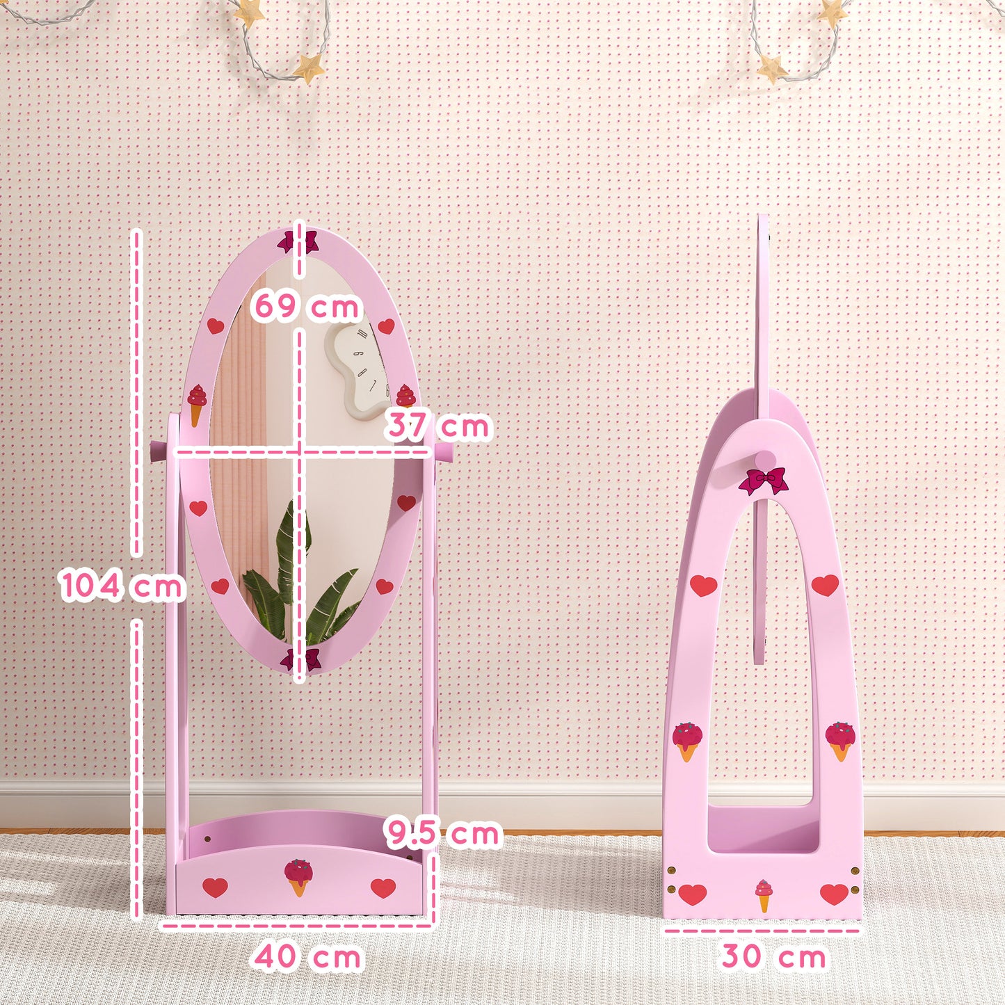 AIYAPLAY Kids Full Length Mirror, 360√Ç¬∞ Rotating Children Standing Mirror with Storage Shelf, Hot Pink