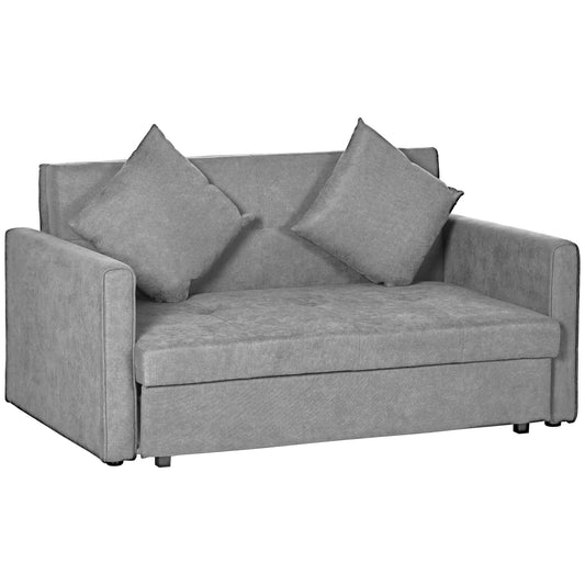 HOMCOM 2 Seater Sofa Bed, Convertible Bed Settee, Modern Cotton Loveseat Sofa Couch with 2 Cushions, Hidden Storage for Living Room, Guest Room, Light Grey