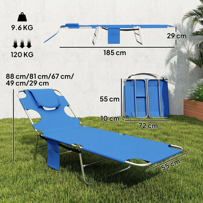 Outsunny 5-Position Adjustable Sun Loungers Set of 2 with Reading Hole and Side Pocket, Blue