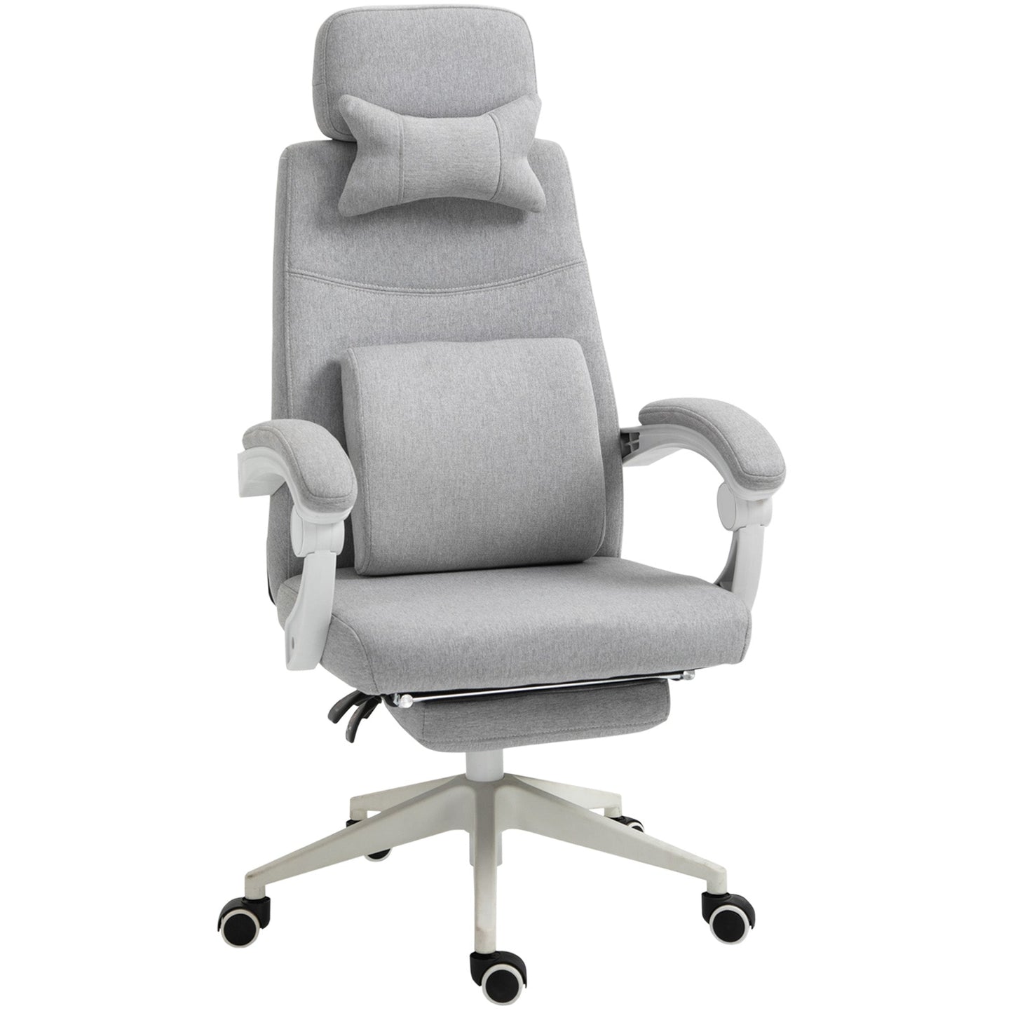 Vinsetto Office Chair, Ergonomic Desk Chair, High Back Fabric Work Chair with 160 Reclining Backrest, Retractable Footrest, Neck and Lumbar Pillow for Home and Study, Grey