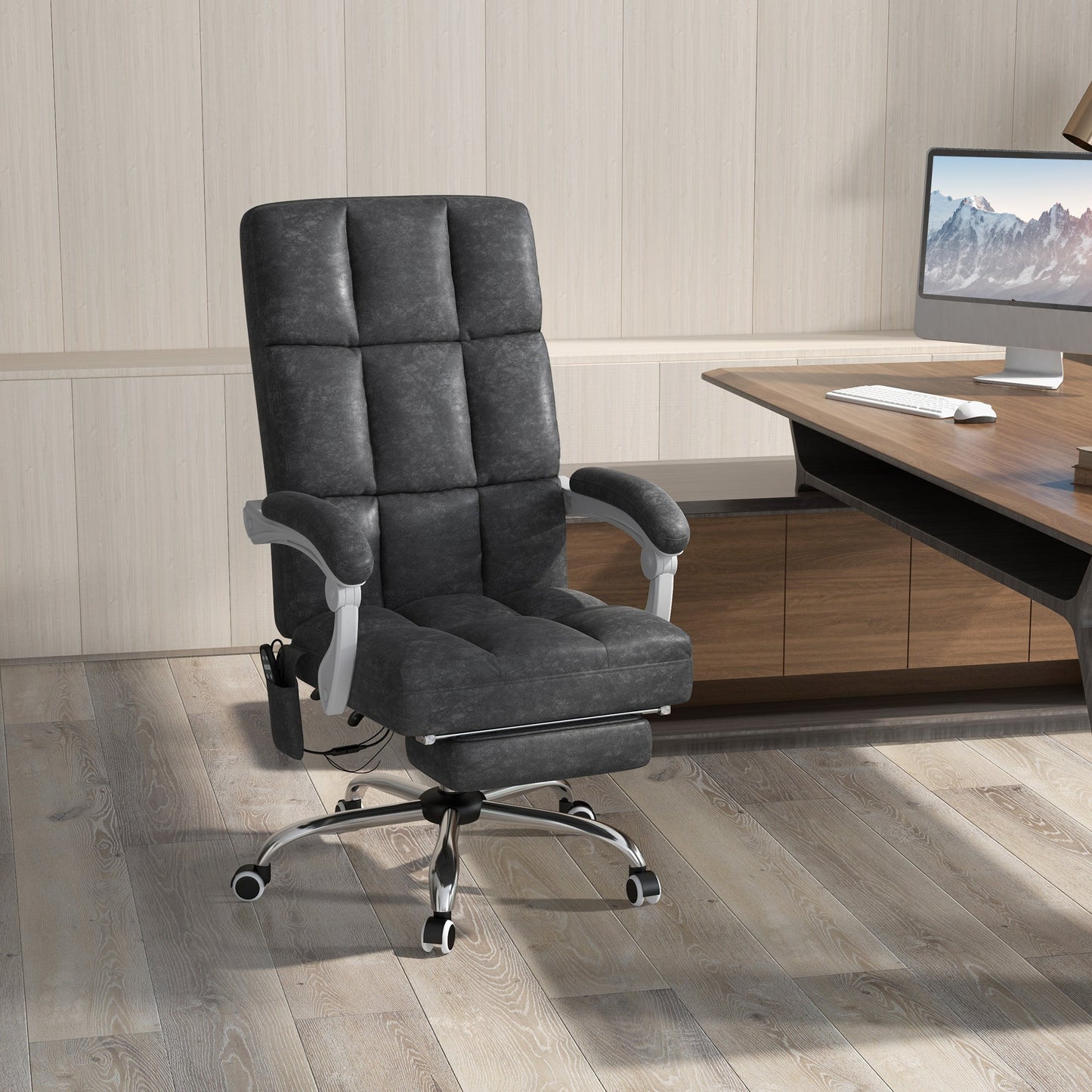 Vinsetto Massage Office Chair, Ergonomic Desk Chair, Comfy Work Study Chair with Heat, Padded Seat, 135¡ Reclining Back and Footrest for Home Office, Charcoal Grey