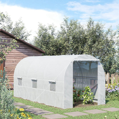 Outsunny 4.5 x 2 x 2 m Large Galvanised Steel Frame Outdoor Poly Tunnel Garden Walk-In Patio Greenhouse - White