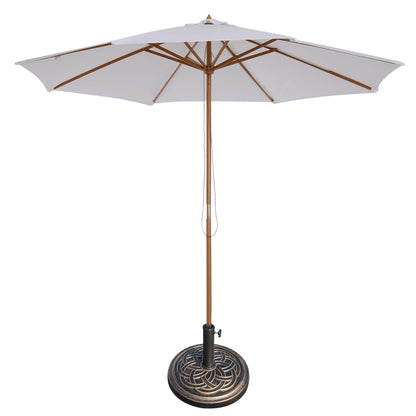 Outsunny 3 m Garden Parasol with Base, Pulley Operated Patio Umbrella, Wooden Parasol, Table Market Umbrella with Rope Pulley Mechanism and 8 Ribs, White