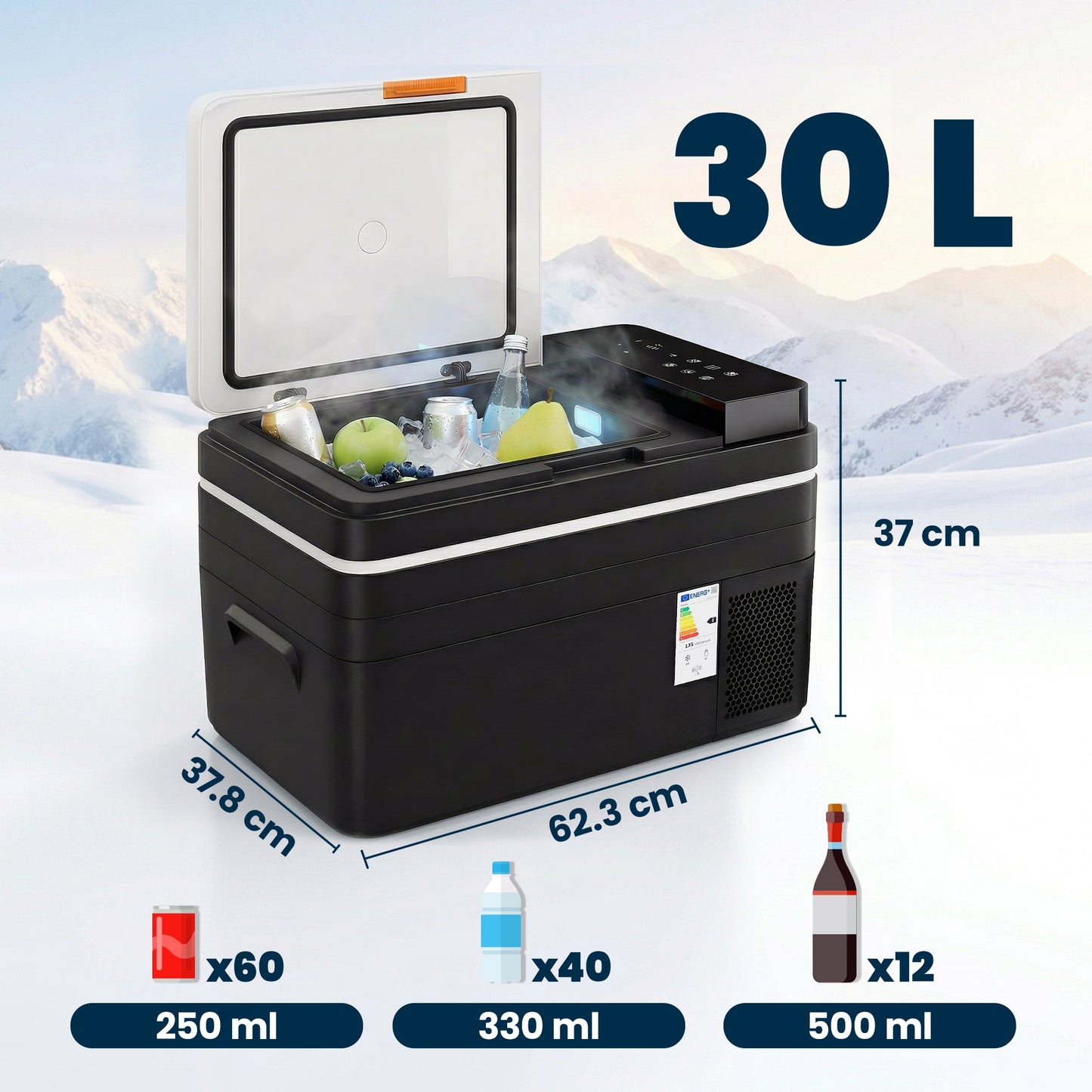 Outsunny 30L Compressor Car Fridge Freezer, Camping Refrigerator with App Control, 12/24V DC and 100-240V AC, Black