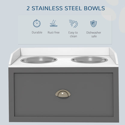 PawHut Stainless Steel Raised Dog Bowls, with 21L Storage Drawer for Large Dogs - Grey