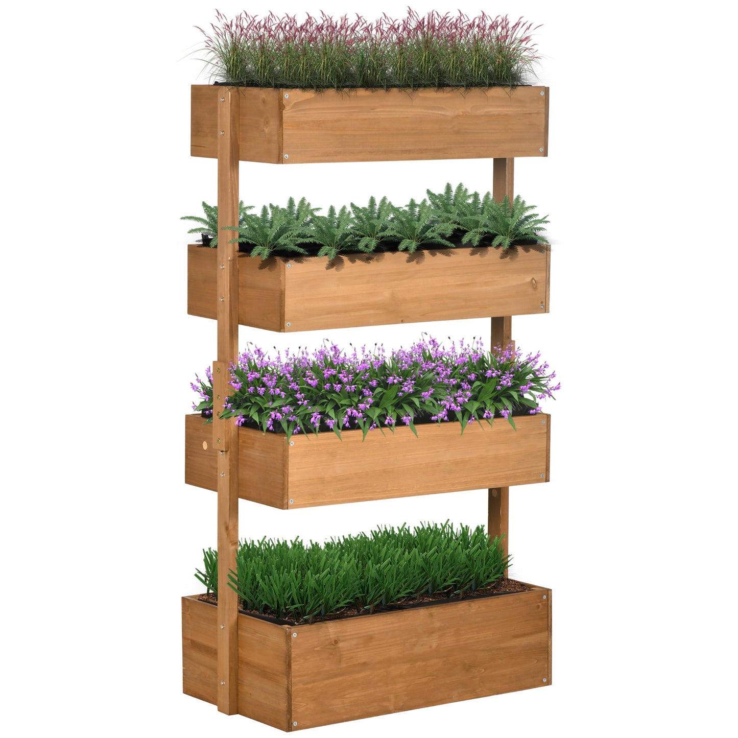 Outsunny 80cm x 45cm x 142cm 4-Tier Raised Garden Bed, Fir Wood Vertical Planter Box, Freestanding Elevated Plant Stand for Indoor Outdoor Use, Orange