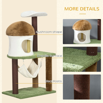 PawHut 100cm Cat Tree, Kitty Activity Center with Mushroom-shaped Condo, Cat Tower with Sisal Scratching Post, Hammock, Green