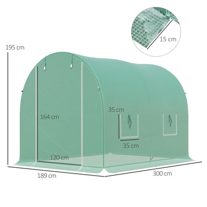 Outsunny 3L x 2W x 2H M Szklarnia typu walk-in Tunel foliowy Ogród zewnętrzny Kwiat Warzywa Sadzarka 25mm Średnica Ocynkowana stalowa rama z drzwiami na zamek błyskawiczny