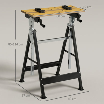 HOMCOM Portable Folding Workbench with Adjustable Height & Angle, Work Bench with 4 Adjustable Clamping Pegs, Beige