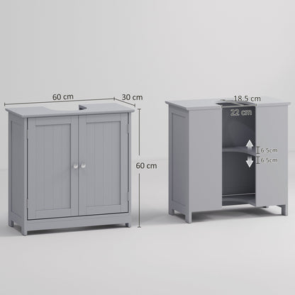 kleankin 60x60cm Under-Sink Storage Cabinet w/ Adjustable Shelf Handles Drain Hole Bathroom Cabinet Space Saver Organizer Grey