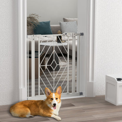 PawHut Pressure Fit Stair Gate, Dog Gate, with Auto Closing Door, Double Locking, Easy Installation, Openings 74-80cm - White