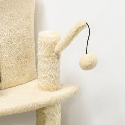 PawHut Sisal 100cm Cat Tree Tower with Sisal Scratching Post Cream White