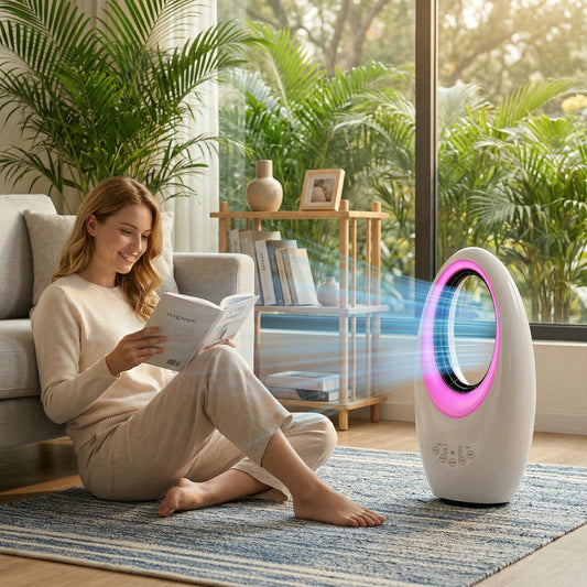 HOMCOM Bladeless Tower Fan, 36dB Standing Cooling Fan with 60° Oscillating, LED Lights, 3 Speeds, 7.5H Timer, Remote Control