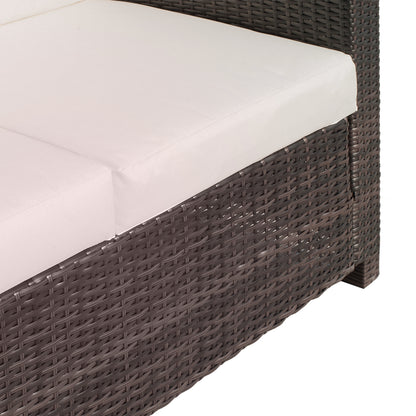Outsunny 2-osobowe meble ogrodowe, sofa rattanowa z miękką wyściełaną poduszką i podłokietnikami, wiklinowa ogrodowa sofa dwuosobowa na patio, mieszany brąz