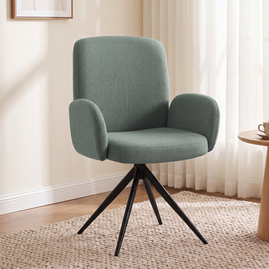 HOMCOM Swivel Accent Chair, Upholstered Linen-Look Armchair with Curved Backrest, Wrapped Armrests for Living Room, Light Green