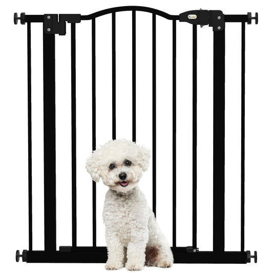 PawHut Metal 74-80cm Adjustable Pet Gate Safety Barrier w/ Auto-Close Door Black