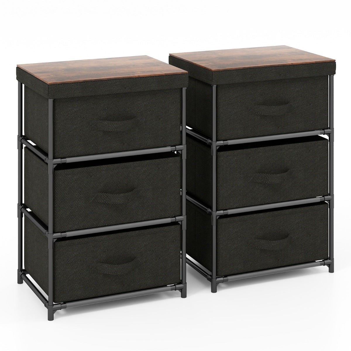 Fabric Storage Organizer Tower Unit Set of 2 with Removable Lid-Black