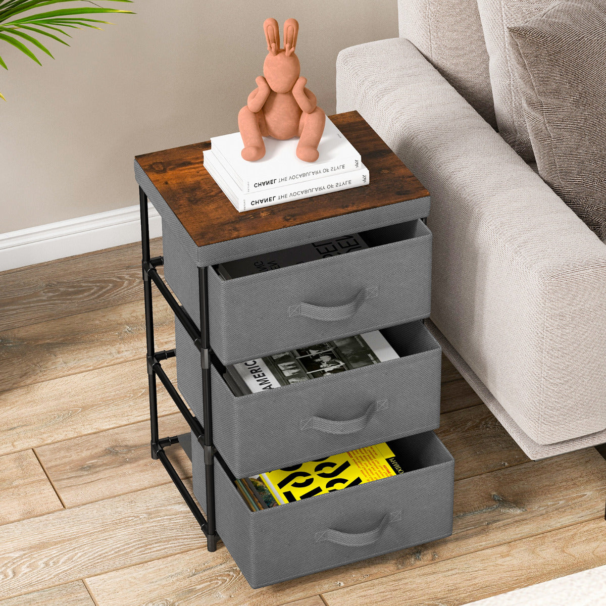 Fabric Storage Organizer Tower Unit Set of 2 with Removable Lid-Grey