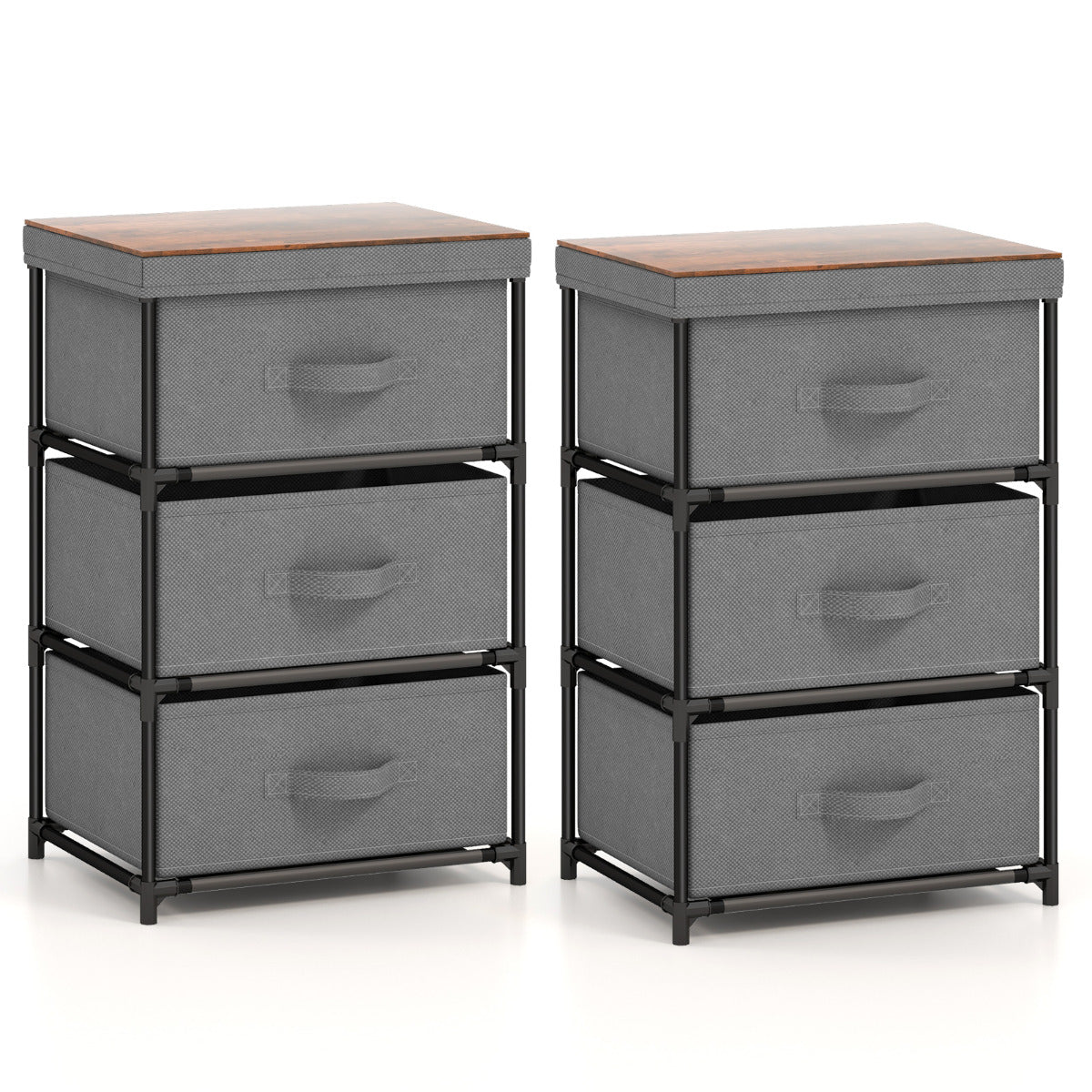 Fabric Storage Organizer Tower Unit Set of 2 with Removable Lid-Grey