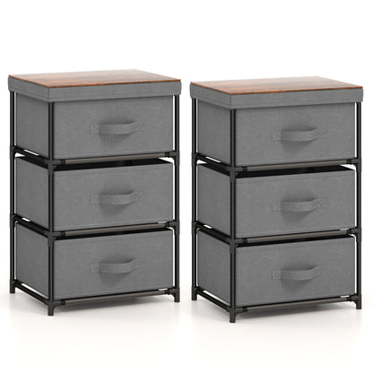 Fabric Storage Organizer Tower Unit Set of 2 with Removable Lid-Grey