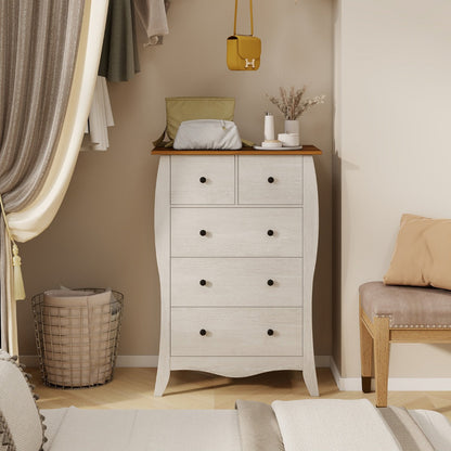 Farmhouse Chest of Drawers with 5 Folding Fabric Drawers and Anti-tipping Kit-Grey