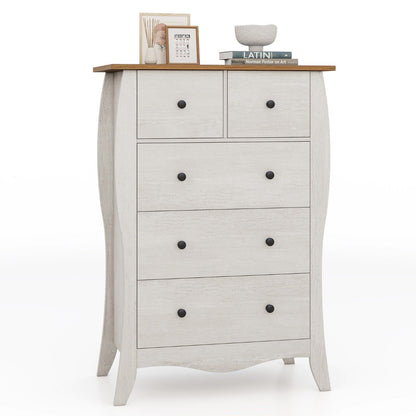 Farmhouse Chest of Drawers with 5 Folding Fabric Drawers and Anti-tipping Kit-Grey