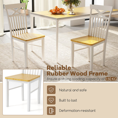 Farmhouse Dining Chair Set of 2 Wooden Kitchen Chair with Rubber Wood Frame-Natural
