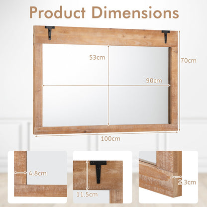 Farmhouse Wall Mirror with Wood Frame for Bathroom Living Room Bedroom-Natural