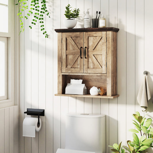 Farmhouse Wall Mounted Bathroom Cabinet with Adjustable Shelf-Natural