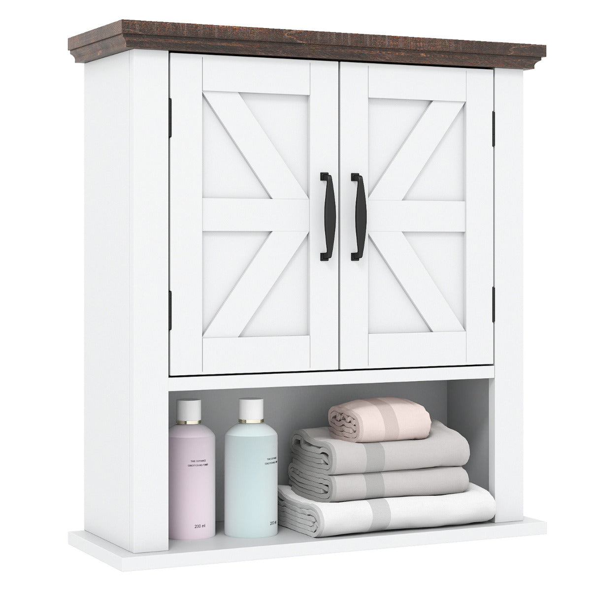 Farmhouse Wall Mounted Bathroom Cabinet with Adjustable Shelf-White