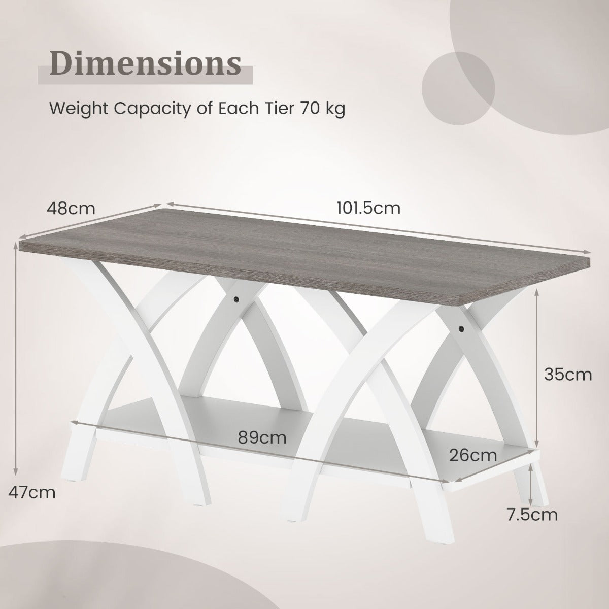 Farmhouse Wooden Accent Table with X-shaped Legs and Storage Shelf-Light Grey