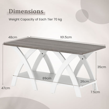 Farmhouse Wooden Accent Table with X-shaped Legs and Storage Shelf-Light Grey