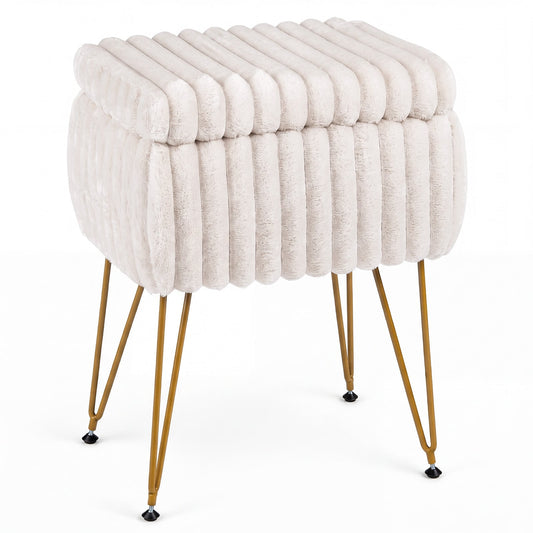 Faux Fur Ottoman in Beige