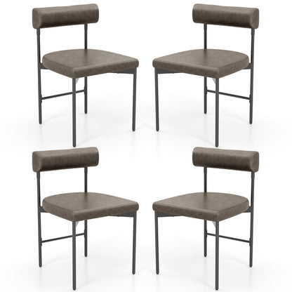 Faux Leather Upholstered Kitchen Side Chair with Curved Set of 4-Grey