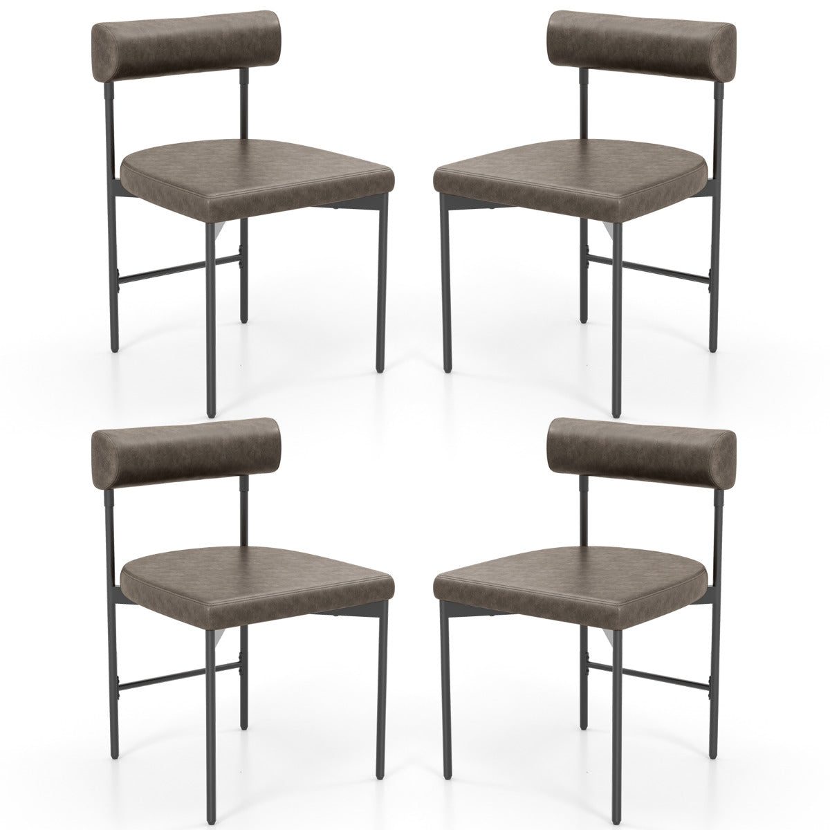 Faux Leather Upholstered Kitchen Side Chair with Curved Set of 4-Grey