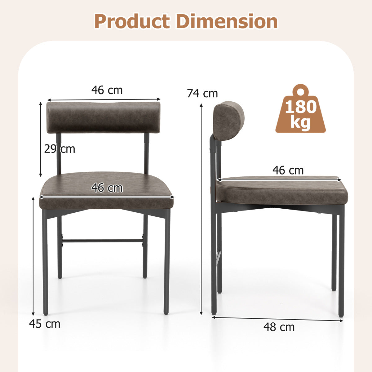 Faux Leather Upholstered Kitchen Side Chair with Curved Set of 4-Grey