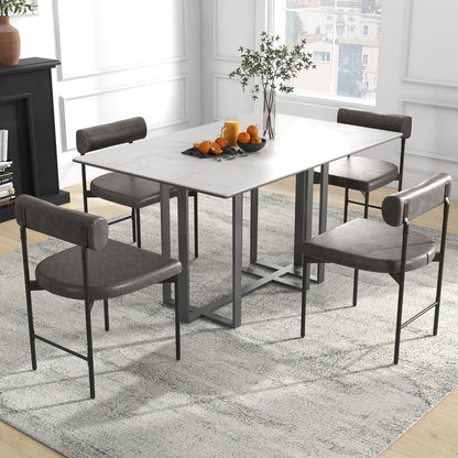 Faux Leather Upholstered Kitchen Side Chair with Curved and Padded Backrest-Grey