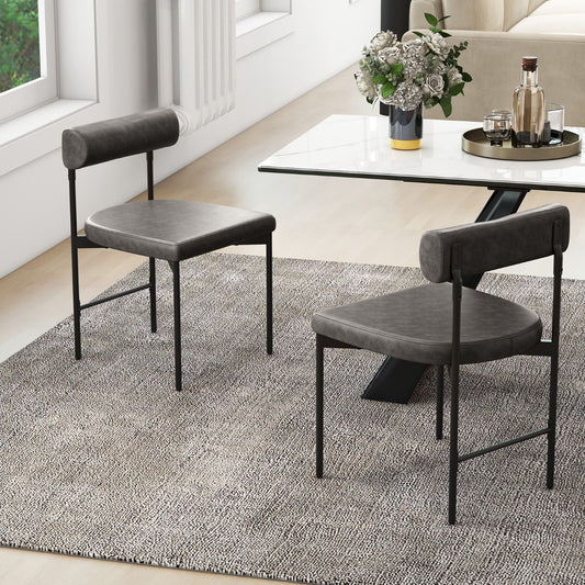 Faux Leather Upholstered Kitchen Side Chair with Curved and Padded Backrest-Grey
