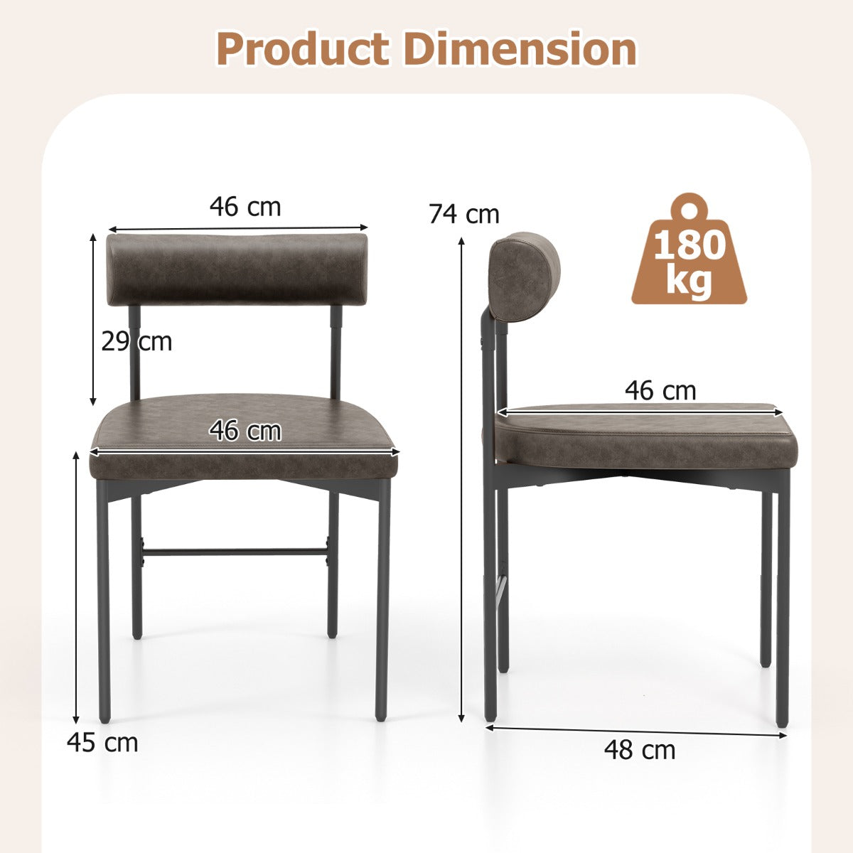 Faux Leather Upholstered Kitchen Side Chair with Curved and Padded Backrest-Grey