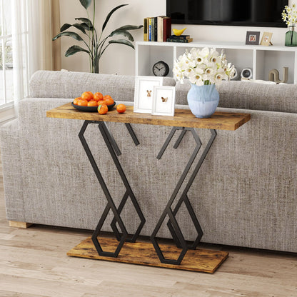 Faux Marble Console Table with Adjustable Foot Pads-Rustic Brown