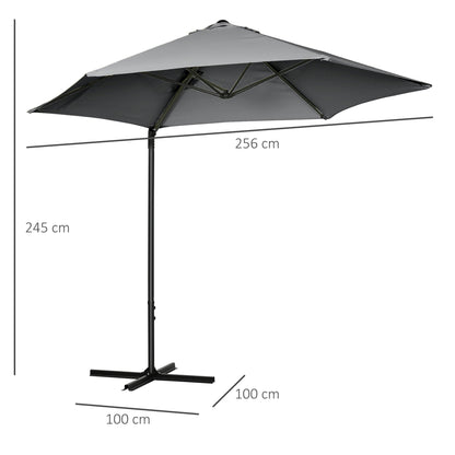 Outsunny 2,5M parasol ogrodowy, parasol tarasowy Roma Offset, wiszący, z baldachimem przeciwsłonecznym, z obrotem 360° i podstawą krzyżową, ciemnoszary